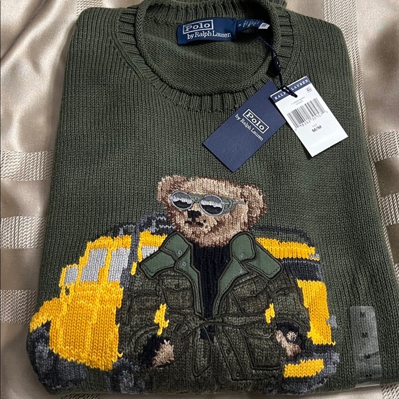 RARE Polo Ralph Lauren Defender Bear Military Polo Bear Roll-Neck Sweater Hummer - Picture 7 of 7
